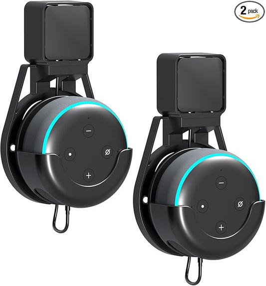 suptek Wall Mount Holder, for Echo Dot 3rd Gen, Outlet Wall Mount Stand for Alexa, with Built-in Cable Management, Wall Screw or Stick-on Option, 2Packs, S5B-2