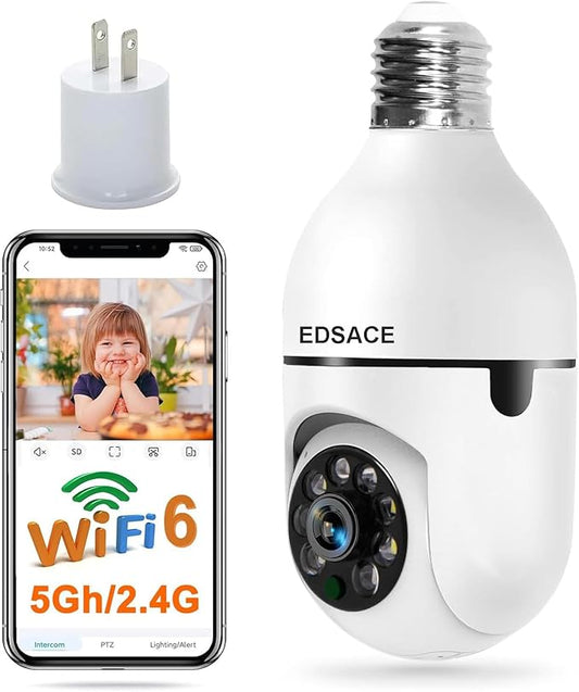 5G Light Bulb Security Camera WiFi Dual Band,360 Degree 1080P Wireless Indoor Full Color,Smart Dome Camera with Auto Tracking, Light Socket Surveillance PTZ Camera
