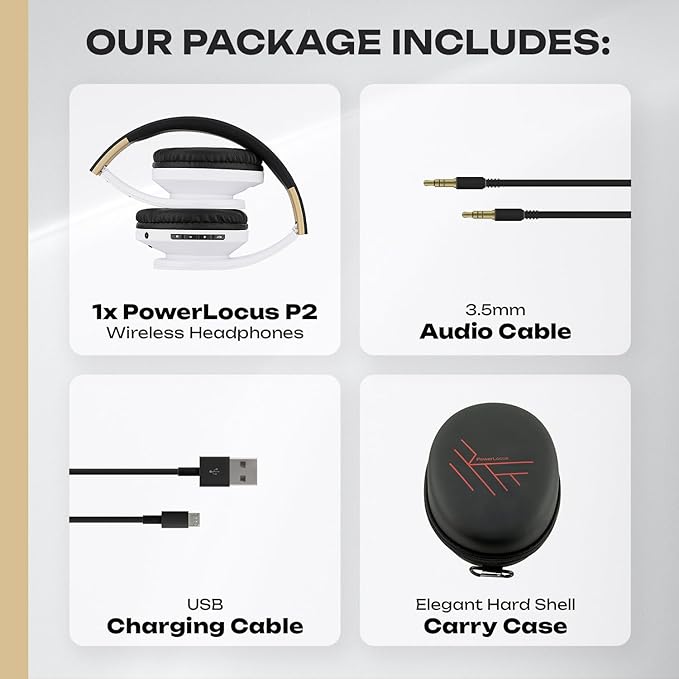 PowerLocus Bluetooth Over-Ear Headphones, Wireless Stereo Foldable Headphones Wireless and Wired Headsets with Built-in Mic, Micro SD/TF, FM for iPhone/Samsung/iPad/PC (Black/White)