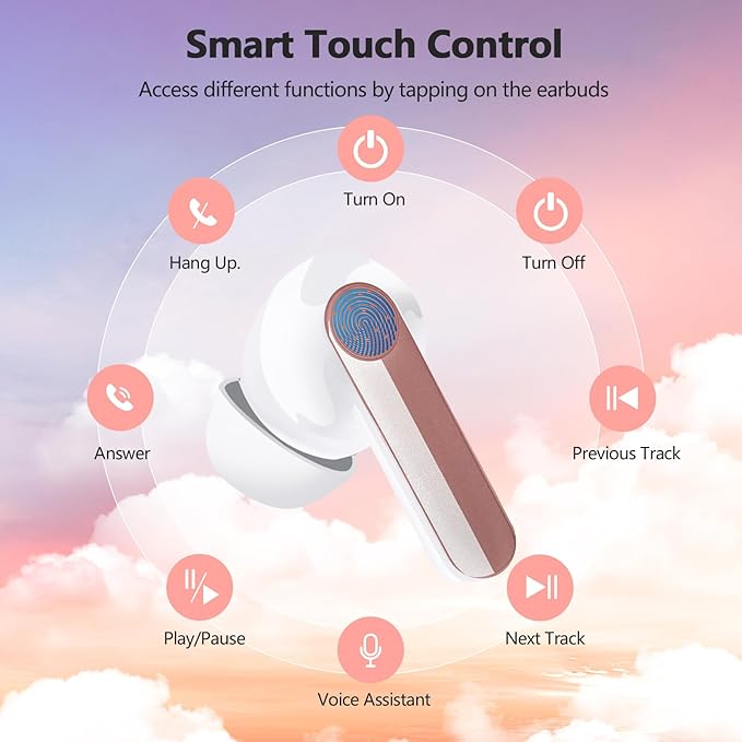 Wireless Earbuds 2025 NEW Bluetooth 5.4 Headphones Bass 3D Stereo,In-Ear Pink Earphones with 4 ENC Noise Cancelling Mic,48H Playtime with LED Display, IPX7 Waterproof for Laptop Android iOS, Rose Gold