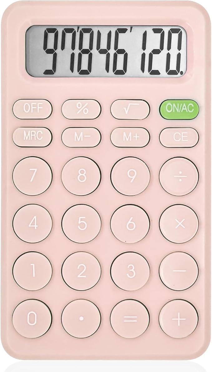 Cute Calculator, Basic Four Function for Teachers Students Basics Office, Small Handheld Calculators, 8 Digit with LCD Display, Sensitive Button, 5.5×3.2 inches Pink