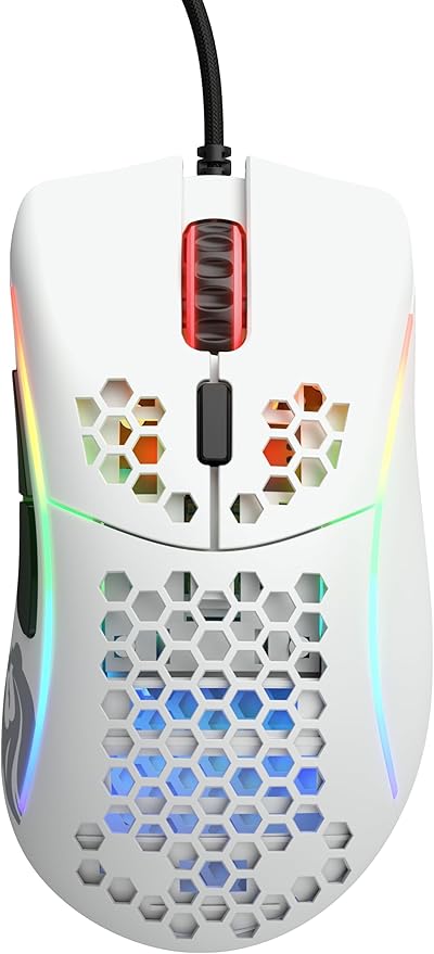 Glorious Model D- (Minus) Wired Gaming Mouse - 61g Superlight Honeycomb Design, RGB, Ergonomic, Pixart 3360 Sensor, Omron Switches, PTFE Feet, 6 Buttons - Matte White