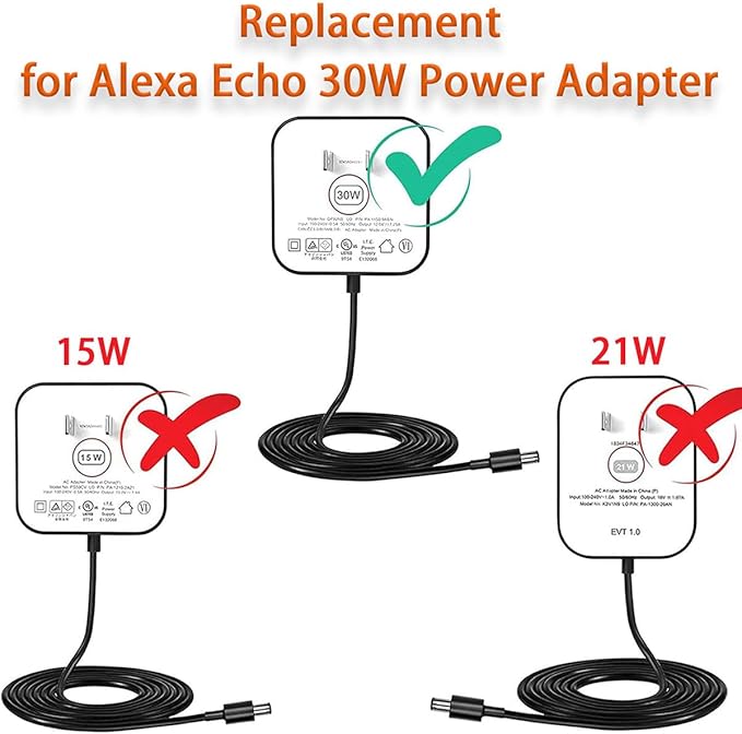 30W Echo Show Power Cord for Echo Show 8/10/15/21, Plus (2nd Gen), Alexa 3rd 4th Generation, K3V1N9 Power Adapter Charger Cable