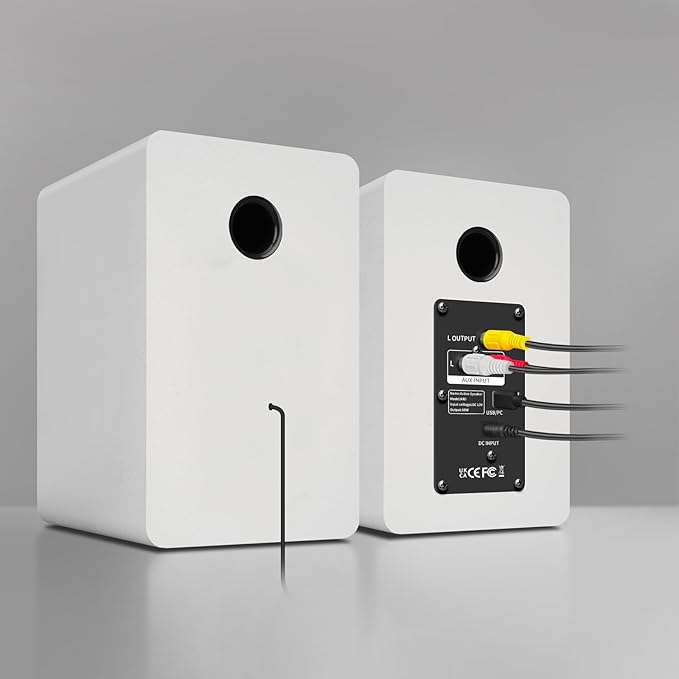 Computer Speakers for Desktop PC, Active Bookshelf Speaker with 3‘’ Carbon Fiber Woofer and Silk Film Tweeter ,Supports Bluetooth 5.3, USB-C, AUX/RCA Input for Record Player TV - White Stereo Set