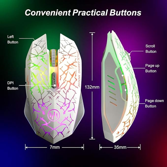 VEGCOO C12 Wireless Gaming Mouse,Rechargeable Mice Silent Click Cordless Mouse with 6 Buttons PC Gaming Mice Advanced Technology with 2.4GHZ Up to 2400DPI for PC Laptop (White)