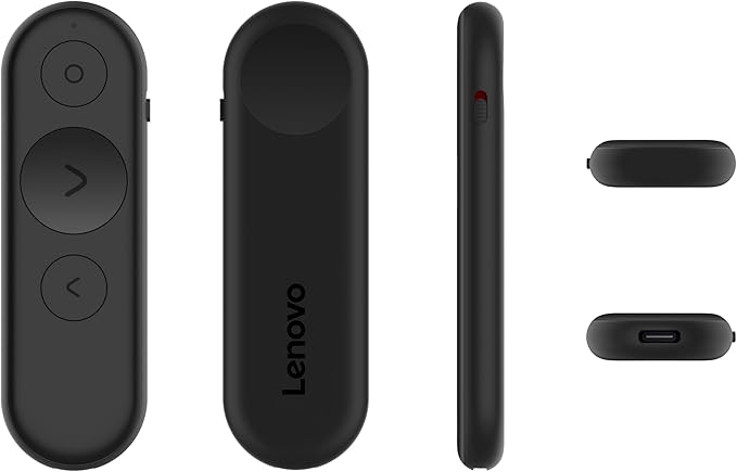 Lenovo Portable Rechargeable Presentation Remote, Wireless, Bluetooth, Digital Pointer, Lightweight, 30M Range, Black