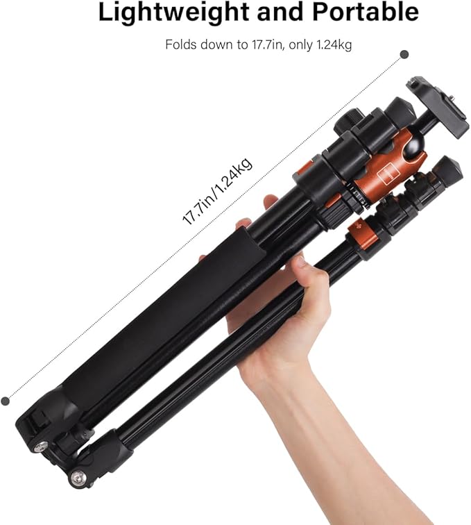 Geekoto 73-Inch Camera Tripod - Lightweight DSLR Tripod with 360° Ball Head & Quick Release Plate, Supports Up to 33.07 lbs, Portable for Travel & Outdoor Photography