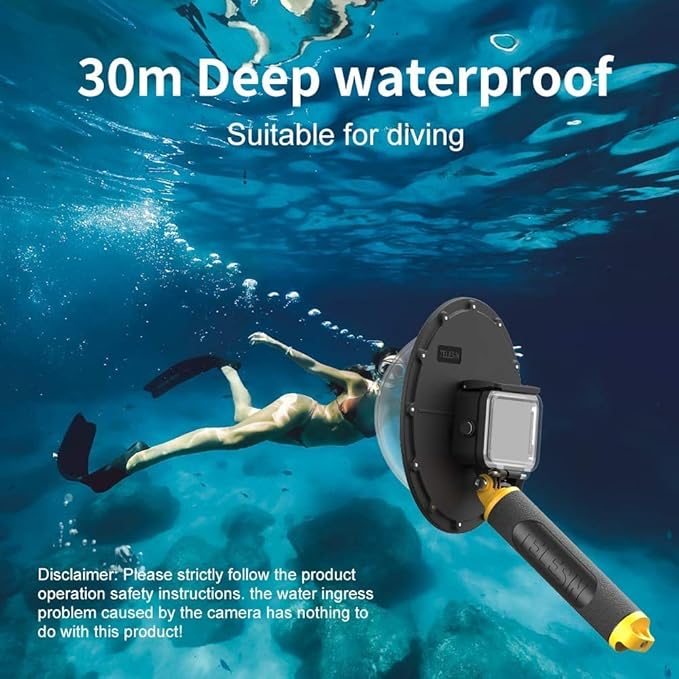 TELESIN 6 inches Dome Port Lens for GoPro Hero 13 12 11 Hero 10/9 Black,Waterproof Housing Case Hand Floating Grip Trigger, Transparent Cover Underwater Diving Photography (for Hero 13/12/11/10/9)