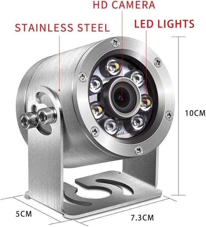 HD Aquarium POE Underwater IP Camera Marine Stainless Steel 2592 * 1944 CMOS 2.8mm Lens with Light IP68 Waterproof Camera with 98ft Cable