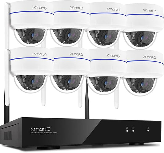 xmartO [AI Tracking Dome CAM] 10CH 2K HD Metal Dome PTZ Wireless Security Camera System, 8*Automatic Tracking, 2-Way Audio and Night Vision Camera, 10CH 4K Long Range WiFi 6 Surveillance DVR NVR Kit