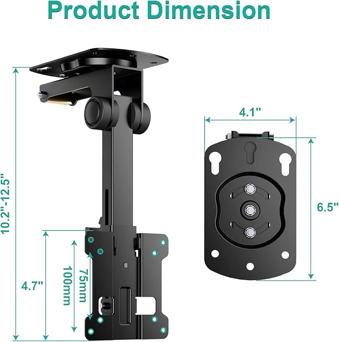 WALI Under Cabinet Mount for Echo Show 21, Echo Show 15, Height Adjustable and Foldable Mounting Bracket, Tilt Swivel for Echo Show 21, Echo Show 15, Holds up to 44lbs (ECS001), Black