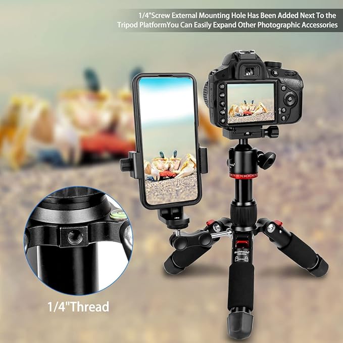 Koolehaoda Mini Desktop Tripod 18" Aluminum Camera Tripod with 360° Ball Head and Two 1/4" Arca Type QR Plates for DSLR Camera, Video Camcorder, Load up to 13lb/6kg