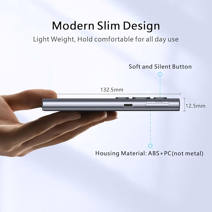 Norwii N95 Presentation Clicker, PowerPoint Clicker for Presentation Remote, Rechargeable Wireless Presenter Pointer, Slide Advancer for PC/Laptop/e-Book in Classroom, Auditorium, Church (Green,USB-A)