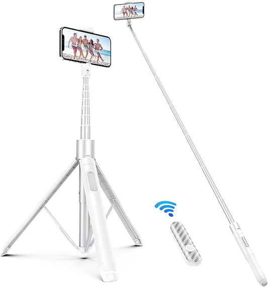 ATUMTEK 60" Selfie Stick Tripod, All in One Extendable Phone Tripod Stand with Bluetooth Remote 360° Rotation for iPhone and Android Phone Selfies, Video Recording, Vlogging, Live Streaming, White