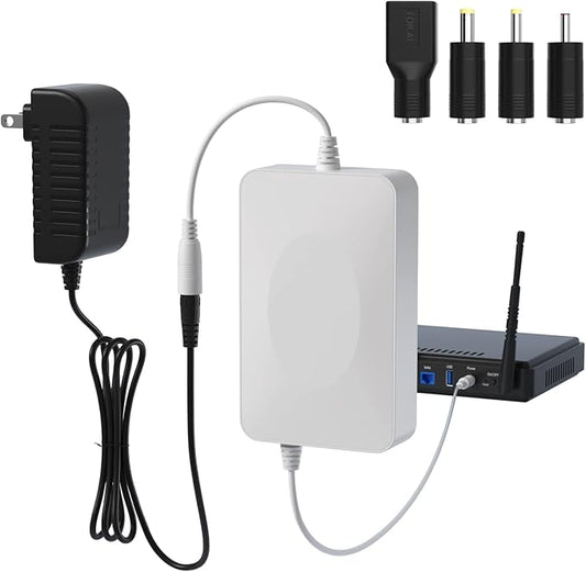UPS Battery Backup 15000mAh, Home DC 12V/2A Router Uninterruptible Power Supply for LED Light Strip, CCTV Camera, Router and More, UPS Battery Backup & Surge Protector with Multiple DC interfaces