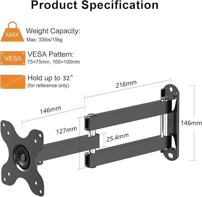 2 Packs TV Wall Mount, Bracket for Most 13-32 inch LED, LCD Monitor and Plasma TVs, Max VESA 100x100mm by XINLEI (MA1330-2)