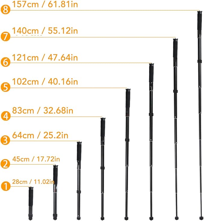62 Inch Camera Monopod, 8 Sections Heavy Duty Monopod, Aluminum Photography Unipod Stick Trekking Pole with 1/4in to 3/8in Conversion Screw