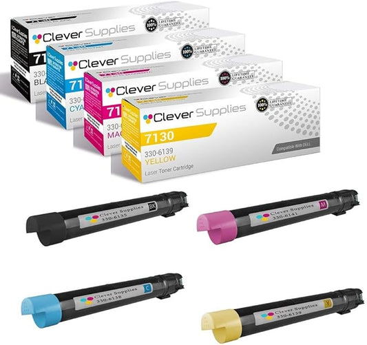 CS Replacement Toner Cartridge Compatible with Dell 7130 330-6135 Set 330-6138 Cyan 330-6141 Magenta 330-6139 Yellow Color Laser 7130cdn 4 Color Set