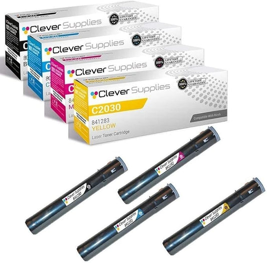 CS Replacement Toner Cartridge Compatible with Ricoh C2030 841280 Black 841281 Cyan 841282 Magenta 841283 Yellow Color Laser Aficio MP C2030 Aficio MP C2050 Aficio MP C2550 4 Color Set