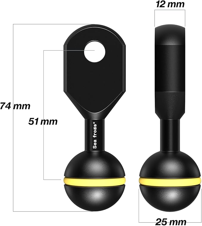 Sea frogs Ball Arm Ball to YS Mount Arm 2.0" Essential Diving Equipment Underwater Photography Gear Lighting System Aluminum Alloy Diving Equipment Accessory Lightweight Arms AM-3