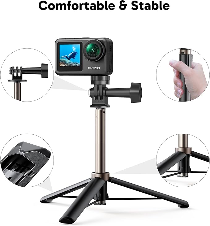 AKASO Brave 7 LE 4K60FPS 20MP WiFi Action Camera with Touch Screen EIS 2.0 Zoom Remote Control 131ft Waterproof Underwater Camera with Selfie Stick Extendable Tripod Stand and Carrying Case Bundle