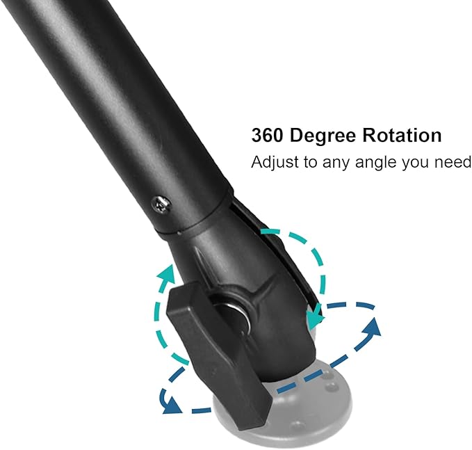 Aluminum Extension(18.3"/46.5cm) Double Socket Arm for 1.5 Inches / C Size / 38mm Ball Accessories, Powerful Clamp, 360° Rotation, Compatible with RAM Mount, iBolt and More