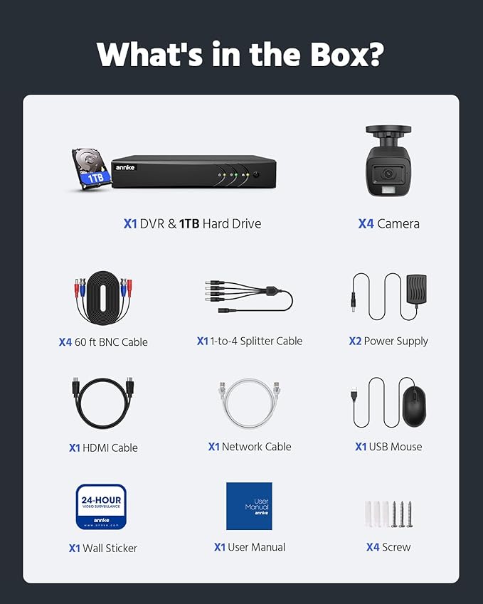 ANNKE 8CH H.265+ 3K Lite Wired Security Camera System with AI Human/Vehicle Detection, 4 x 1920TVL 2MP CCTV IP67 Cameras with Smart Dual Light for Outdoor Use, Color Night Vision, 1TB Hard Drive