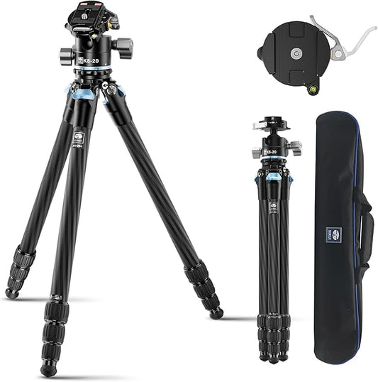 SIRUI 50.2" Carbon Fiber Travel Tripod, Compact Professional Camera Trippod with Low Profile Ball Head, Quick Release System, Load Up to 26.5lbs/12kg, AM-254+KS-20