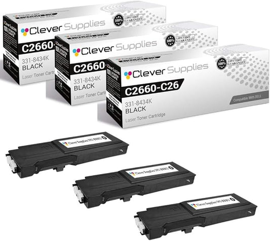 CS Replacement Toner Cartridge Compatible with Dell C2660DN 593-BBBU Black Color Laser C2660dn Color Laser C2665dnf 3 Set