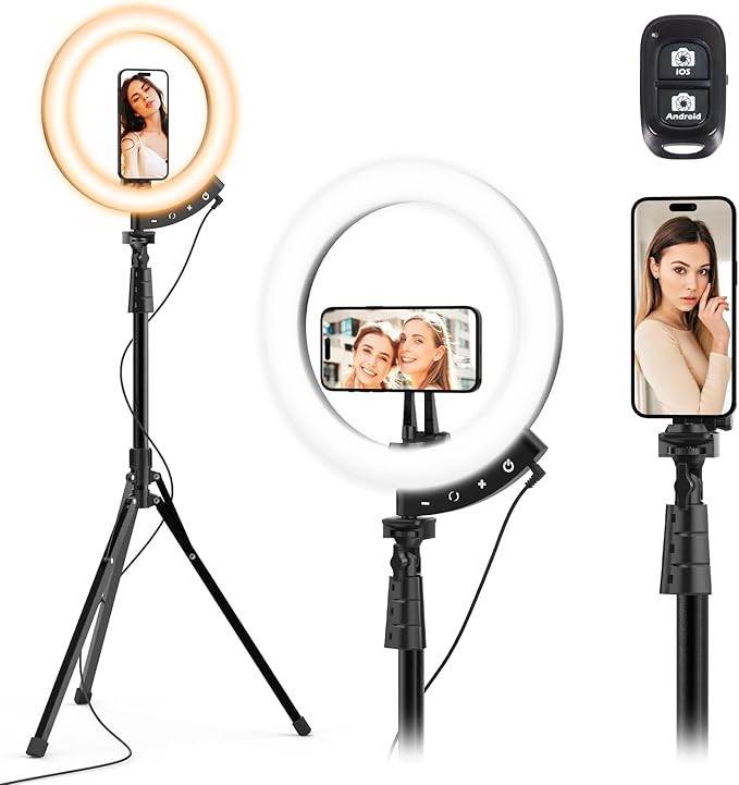 UBeesize Upgraded 12'' Ring Light with 62'' Tripod Stand and Magnetic Phone Holder,LED Selfie RingLight for iPhone with Wireless Remote,Circle Light for Tiktok/YouTube/Photography/Makeup/Live Stream