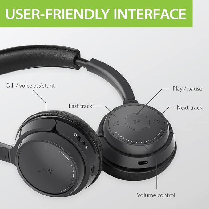 Avantree AH6B - Bluetooth On Ear Headphones with Detachable Mic for Work in Office or at Home, Premium Sound, 22 Hrs Playtime, Soft Padding, Lightweight, Wireless & Wired for Phone PC Laptop, Black