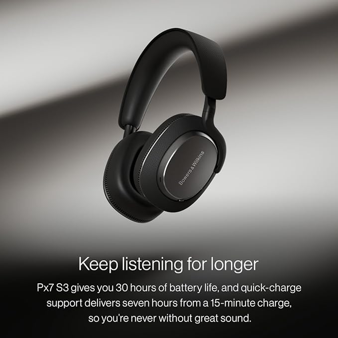 Bowers & Wilkins Px7 S3 Over-Ear Headphones, High-Resolution Sound, Comfortable Fit, Bluetooth, Active Noise Cancelling & Transparency Mode, 30-Hour Playtime, Quick Charge Support, Canvas White