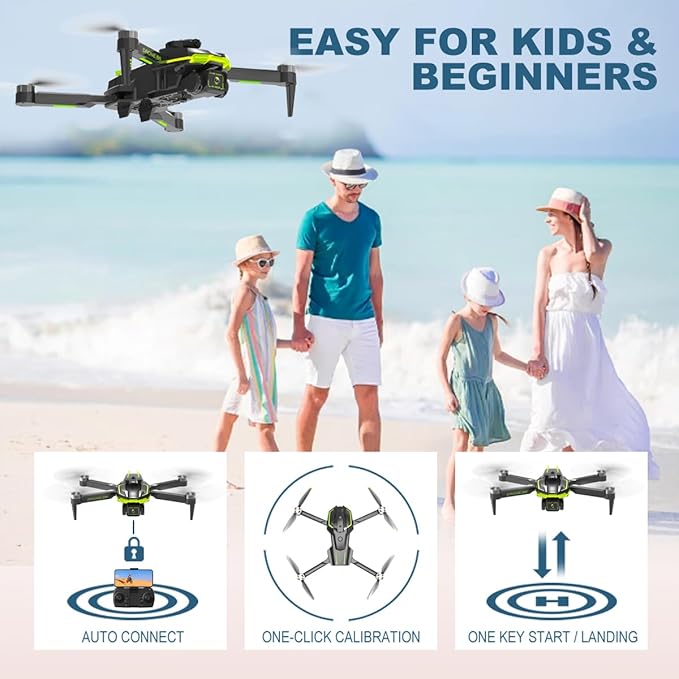 Drone with Camera 4K for Beginners, Brushless Motor Drone with 40 Mins Long Flight Time Altitude Hold Obstacle Avoidance RC Quadcopter Toys Gifts For Kids Adults, Green