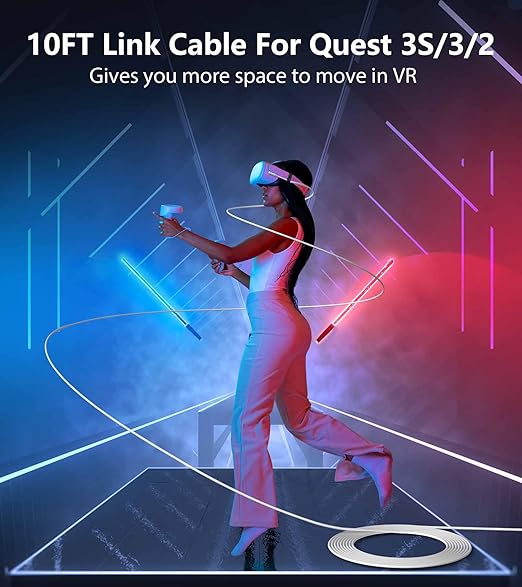 YRXVW Link Cable 10FT Compatible with Meta/Oculus Quest 3S, Quest 3, Quest 2/Pro, PICO 4 Accessories VR Headsets, Charging Cord and High Speed Data Wire, Charging Cable for Steam Gaming PC