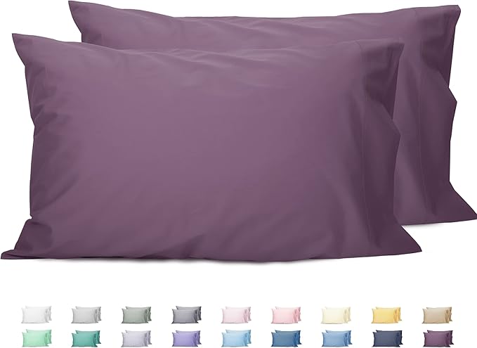 Sunflower Queen Pillowcases Set of 2, 100% Cotton Queen Size Pillow Cases 2, 20×30 inches Dark Purple, Soft and Breathable