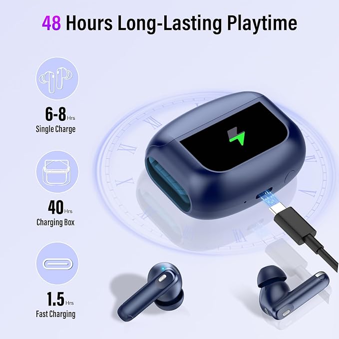 Wireless Earbuds, Bluetooth 5.4 Ear Buds with Multifunctional Touch Screen, 48H Bass Stereo Headphones with ANC/ENC Noise Cancelling/Transparency Mode, IPX7 Earphones with 5 EQ Modes, Dark Blue