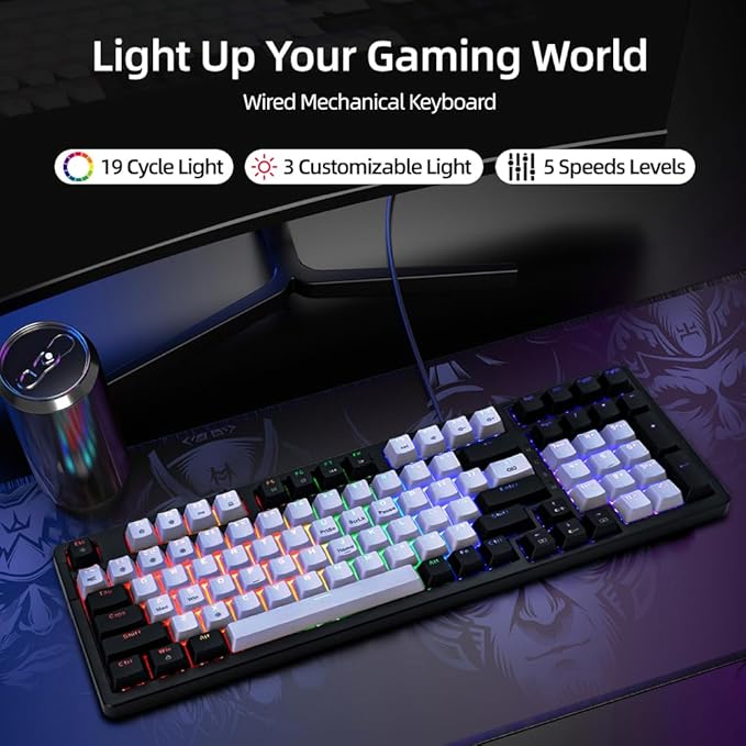 Mechanical Gaming Keyboard, Full Key Percent Compact Wired RGB Backlit Light Up, Red Switches Hot Swappable USB C Creamy Sounding Silent Black Mechanical Keyboard for PC MAC