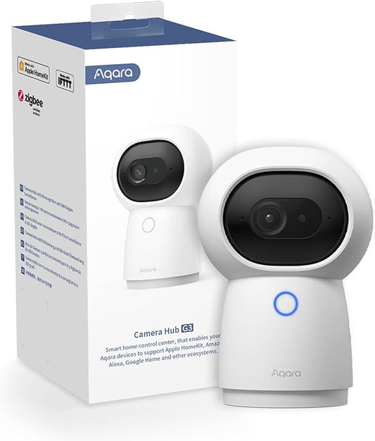 Aqara 2K Security Indoor Camera Hub G3, AI Facial and Gesture Recognition, Infrared Remote Control, 360° Viewing Angle via Pan and Tilt, Works with Alexa, HomeKit Secure Video, Google Assistant, IFTTT