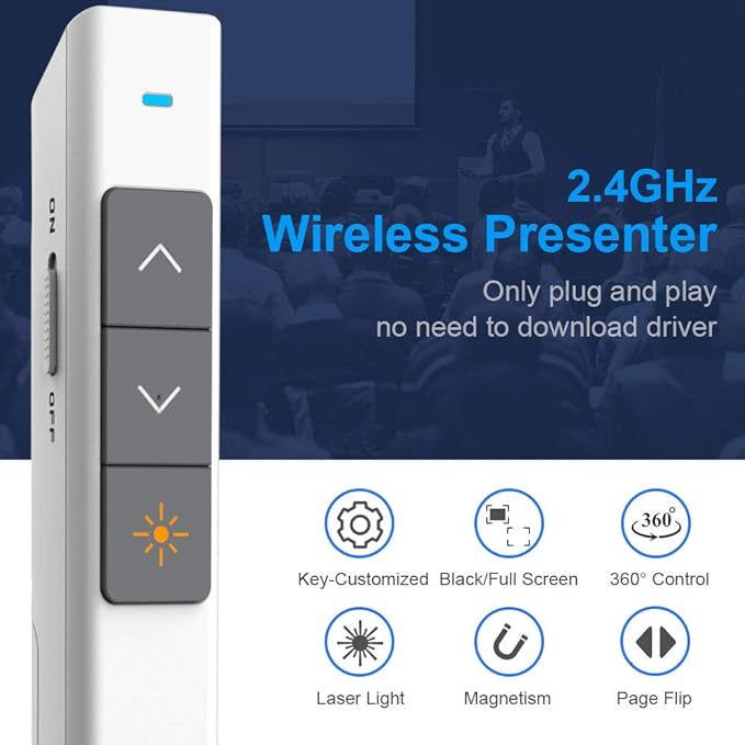 Norwii N26 Wireless Presentation Clicker, Presentation Remote, PowerPoint Clicker with Pointer for PowerPoint Presentations, Power Point Clicker Wireless Presenter - White