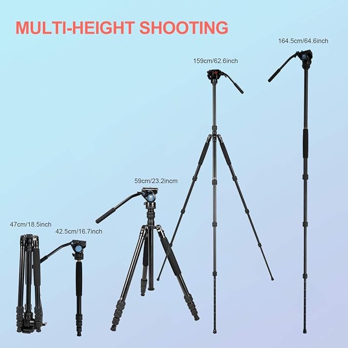 SIRUI Aluminum Camera Tripod Monopod with VA-5 Fluid Pan Head, 62.6″Heavy Duty Tripod Kit for DSRL, Binocular, Spotting Scope, Quick Release Plate, 1/4" 3/8" Screws, Payload 6.6lbs -Traveler VA