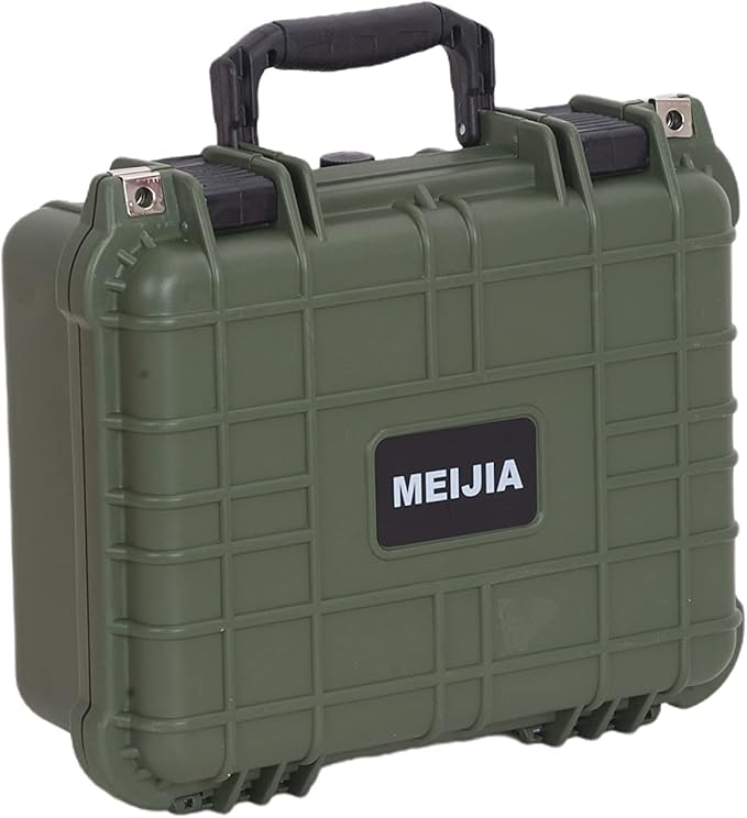 MEIJIA Portable All Weather Waterproof Protective Case,Hard Case,Camera Case With Customized Fit Foam,Fit Use of Drones,Camera,Equipments,Pistols,13.35 x11.63x5.98inches (Green)