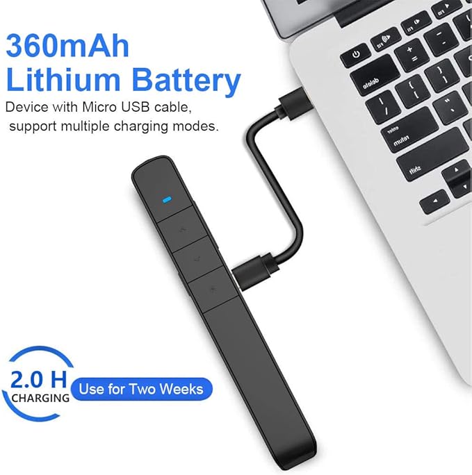 Norwii N75 Rechargeable Presentation Clicker with Green Light Pointer for presentations, PowerPoint Clicker for Presentation Remote, Long Range Wireless Presenter (Green Light)