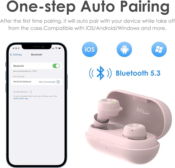 PALOVUE Wireless Earbuds, in-Ear Earphones with Bluetooth 5.3, Built-in Mic, 35H Playtime Deep Bass Stereo, with Lightweight Compact Charging Case for Sport/Work Compatible iPhone Android