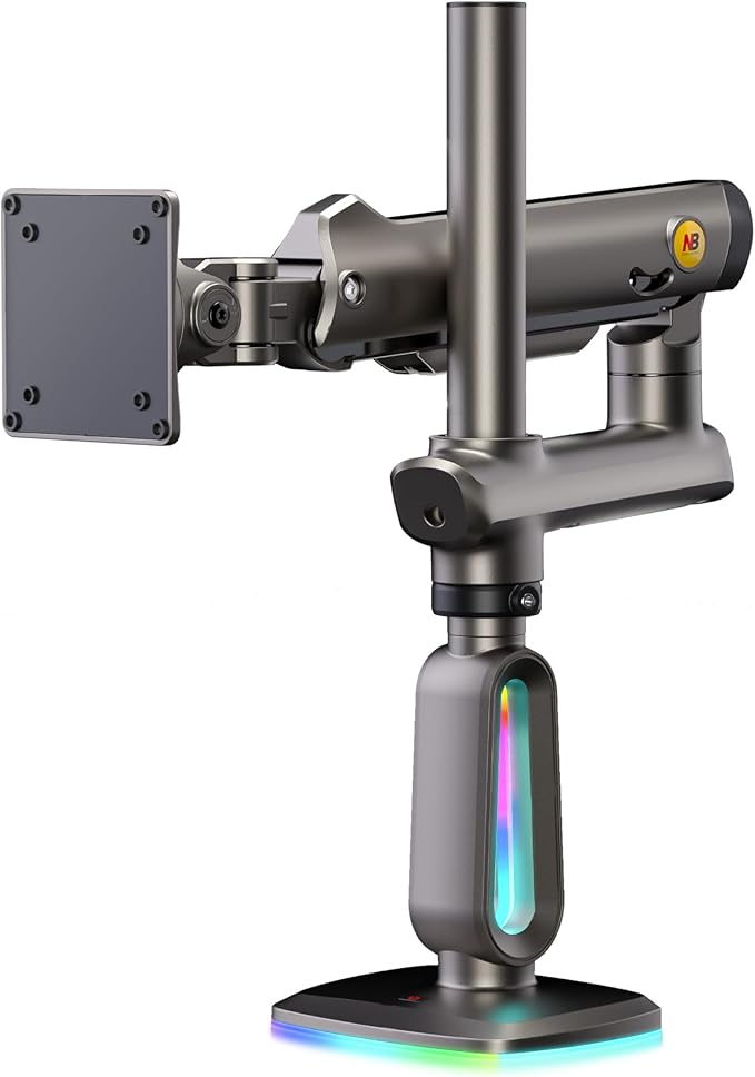 NB Extra Height Gaming Monitor Arm for 32 to 60 Inches Screen, Load up to 20 kg, VESA 75/100, RGB-Light, Heavy Duty, Multi Angle Adjustable, Premium Aluminum, Long Arm Extension Grey Black