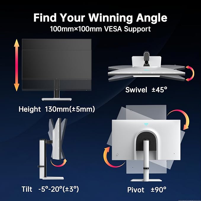 KTC 27 Inch White Gaming Monitor 300Hz/320Hz, QHD 1440P Fast IPS Computer Monitor with Adaptive FreeSync, HDR400, Height/Pivot/Swivel/Tilt Adjustable, DP&HDMI, H27E6