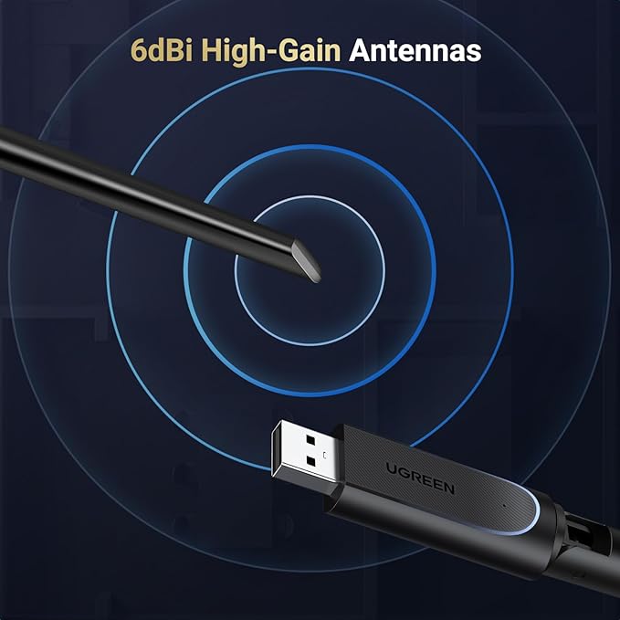 UGREEN WiFi Adapter for Desktop PC, AX900 USB WiFi 6 Adapter with 5GHz/2.4GHz Dual Band, 6dBi High Gain Antenna, Built-in Driver for Win11/10