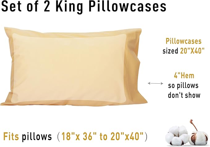 Sunflower King Pillowcases Set of 2, 100% Cotton King Size Pillow Cases 2, 20×40 inches Desert Mist, Soft and Breathable