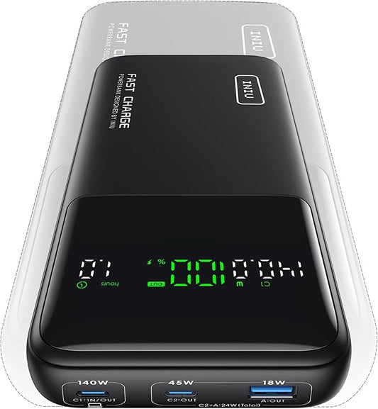 INIU 140W Power Bank, Compact 25000mAh High Capacity Laptop Portable Charger, USB C in&Out Tablet Powerbank, Smart Digital Display Phone Charger for iPhone 17 16, Samsung, iPad, MacBook, Laptop etc.