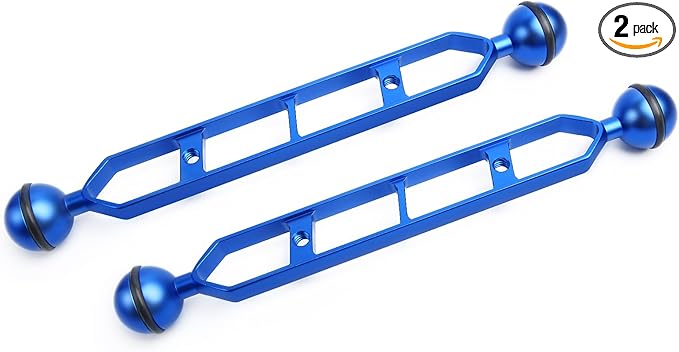 Blue 9" Underwater Aluminum Alloy Extension Arm (2-Pack) - Dual Ball System with 1" Head Connector, Waterproof & Rustproof for Diving Camera Tray/Strobe/Video Light, Scuba Photography Gear
