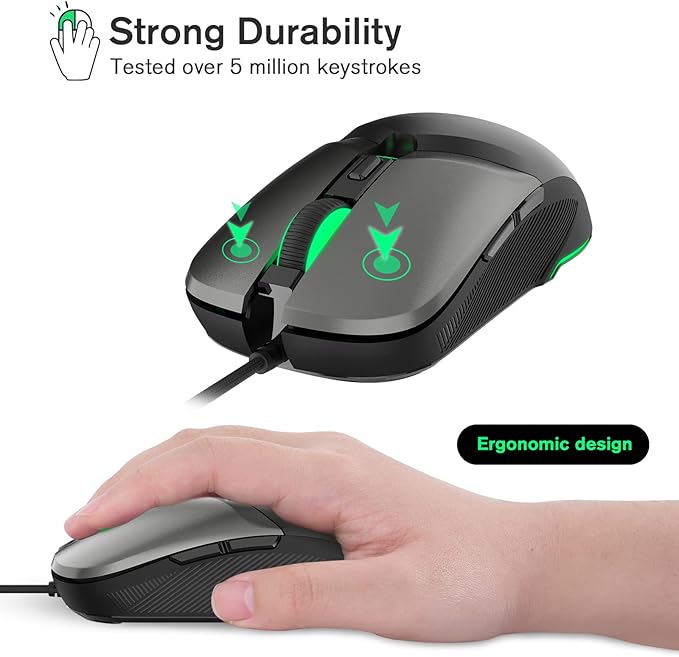 RaceGT Wired Gaming Mouse, USB Optical Computer Mice with High-Precision Adjustable up to 8000 DPI, Ergonomic Computer USB Mouse with RGB Backlit for Windows/PC/Mac/Laptop